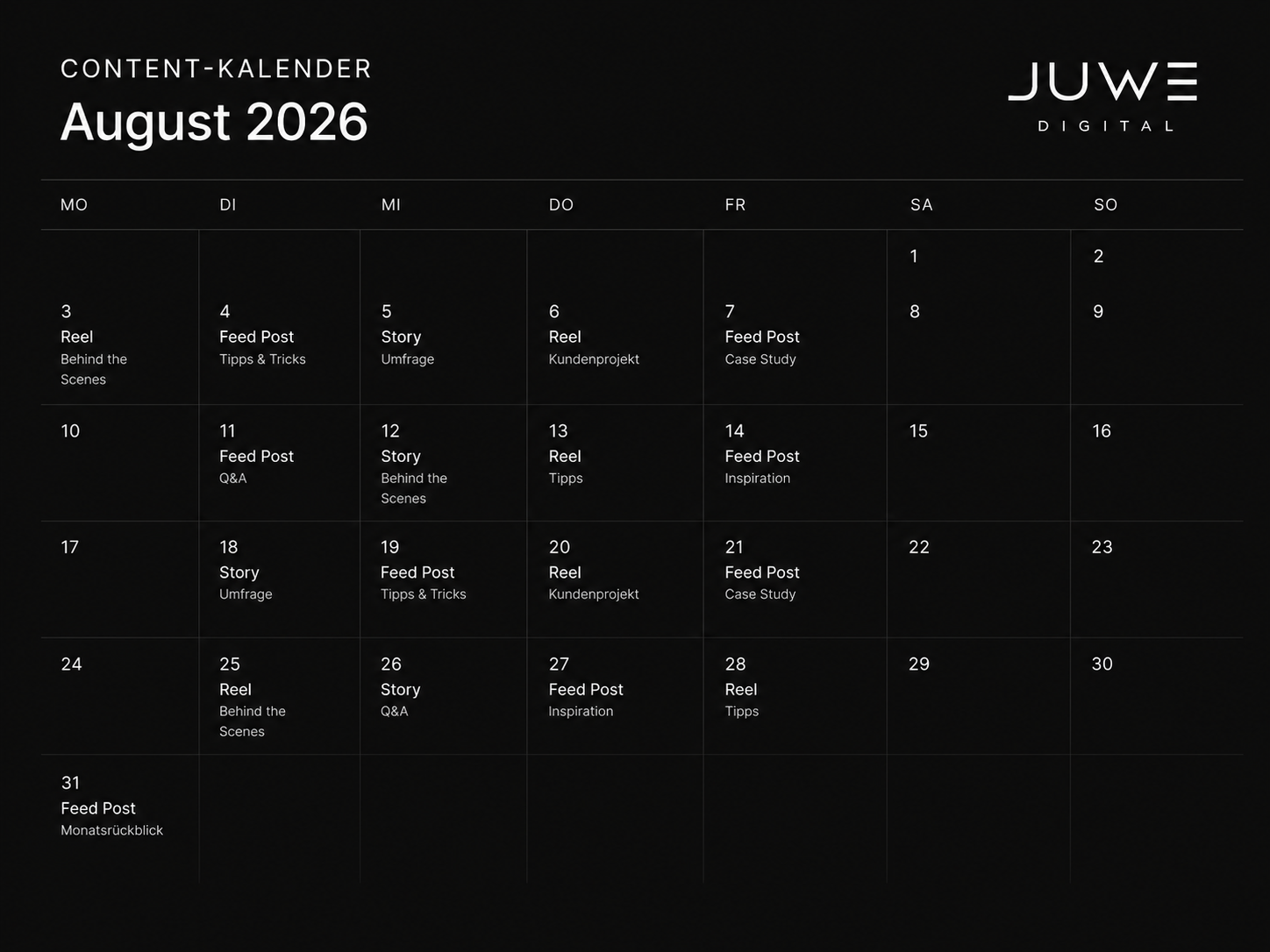 Digitaler Content-Kalender von Juwe Digital